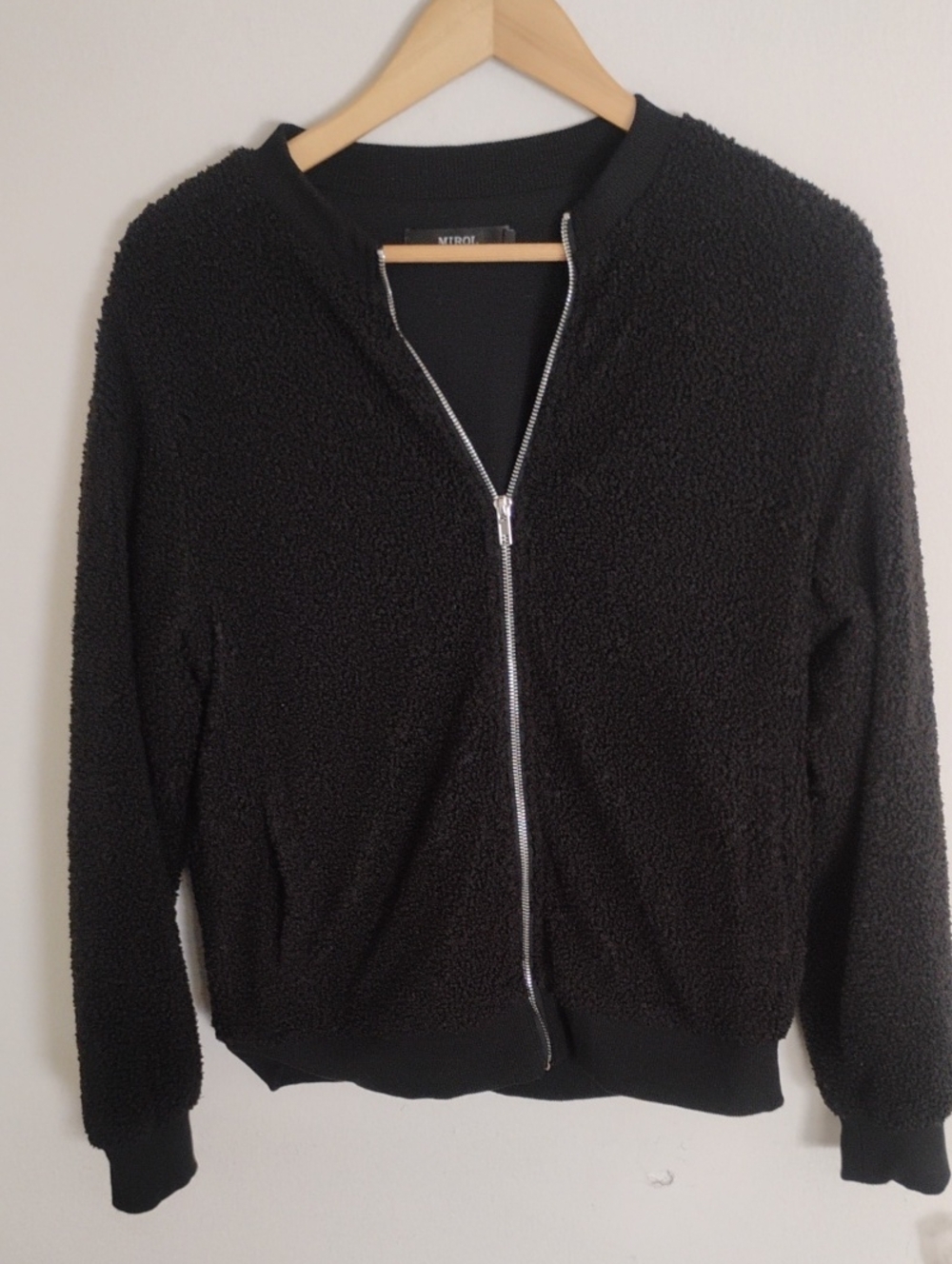 Mirol Women's Black Sherpa Zip Jacket with Silver Zipper Medium